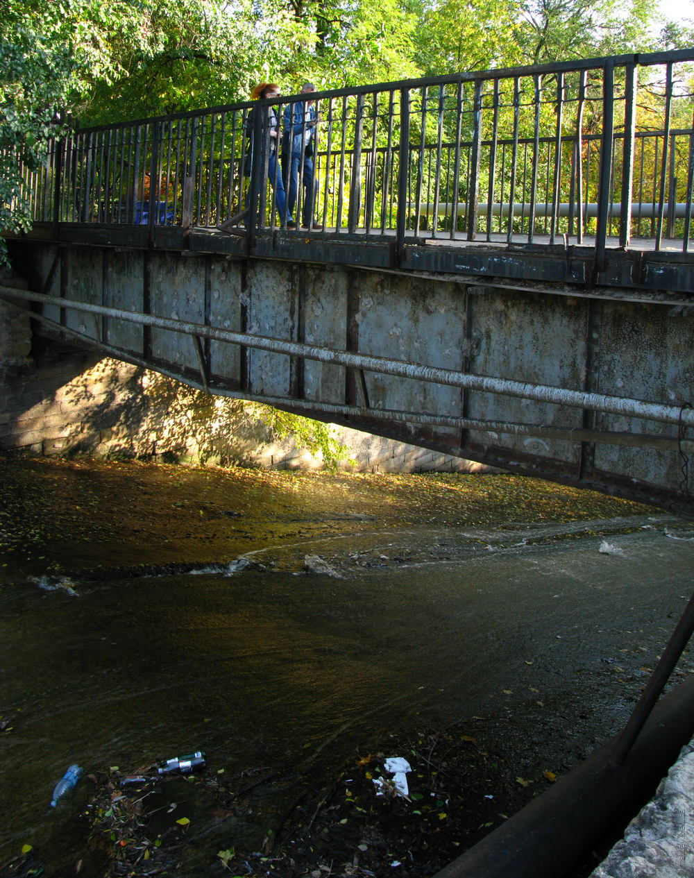 Місток над зливом води з другого міського ставка у перший. Парк Щербакова, Донецьк, Україна