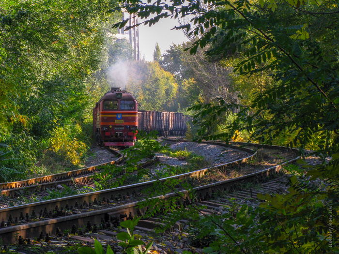 Товарний потяг біля парку Щербакова. Донецьк, Україна